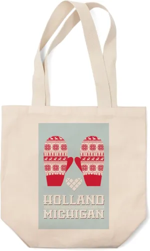 Lantern Press Holland, Michigan, Mittens (100% Cotton Canvas Reusable Tote Bag)