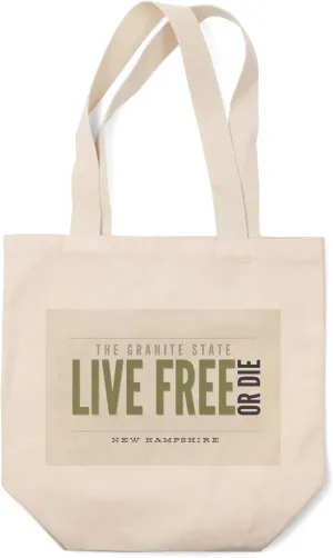 Lantern Press Live Free or Die, The Granite State, New Hampshire (Tan) (100% Cotton Canvas Reusable Tote Bag)