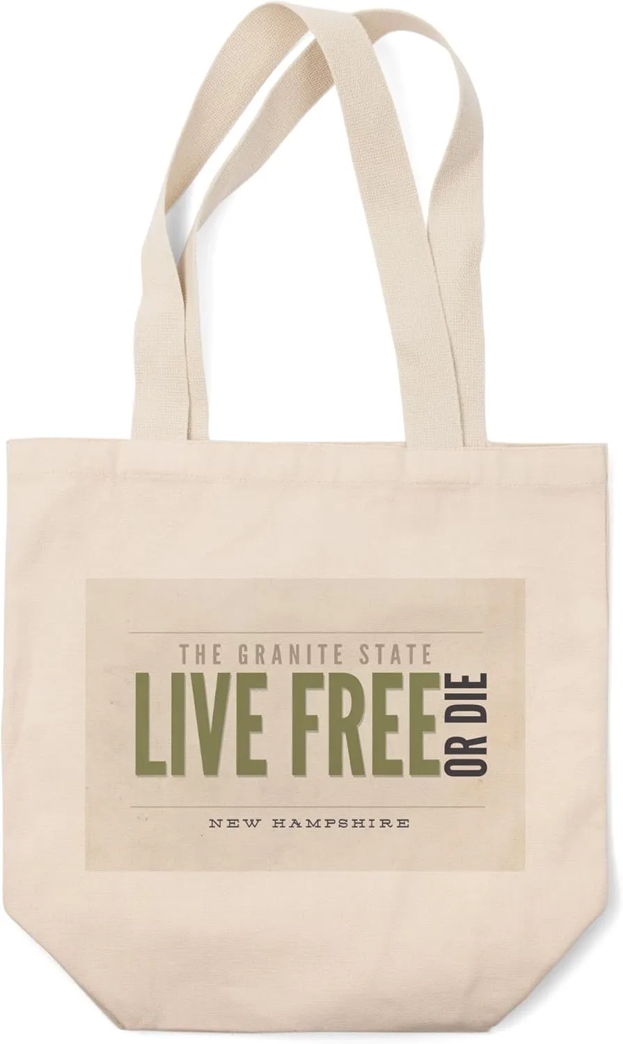 Lantern Press Live Free or Die, The Granite State, New Hampshire (Tan) (100% Cotton Canvas Reusable Tote Bag)