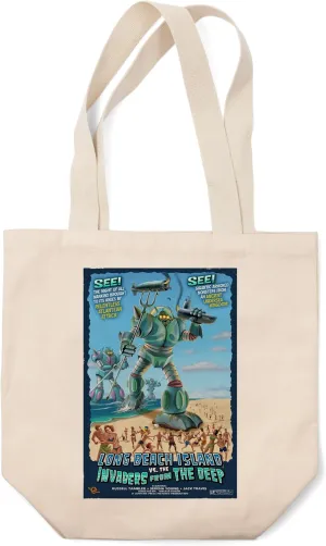 Lantern Press Long Beach Island, New Jersey, Invaders from The Deep (100% Cotton Canvas Reusable Tote Bag)