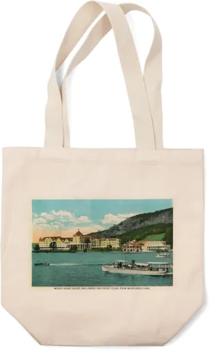 Lantern Press Maine, Moosehead Lake View of Mt Kineo House, Annex, and Yacht Club (100% Cotton Canvas Reusable Tote Bag)