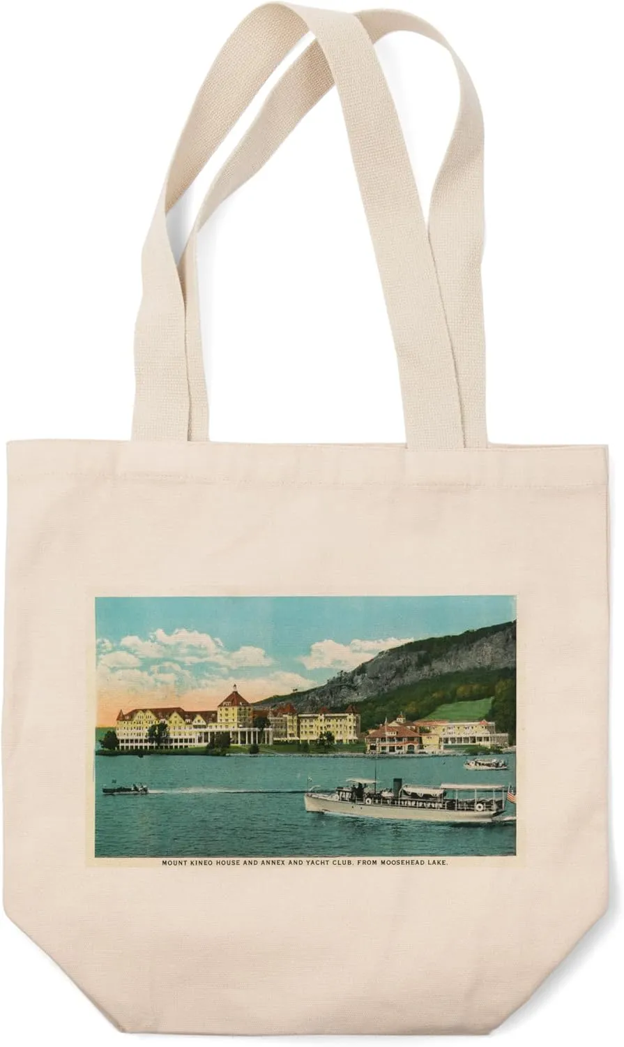 Lantern Press Maine, Moosehead Lake View of Mt Kineo House, Annex, and Yacht Club (100% Cotton Canvas Reusable Tote Bag)
