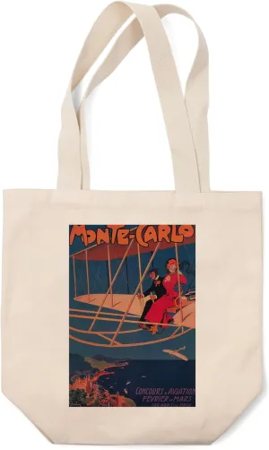 Lantern Press Monte Carlo, Monaco, Aviation Sporting Poster, Vintage Advertisement (100% Cotton Canvas Reusable Tote Bag)