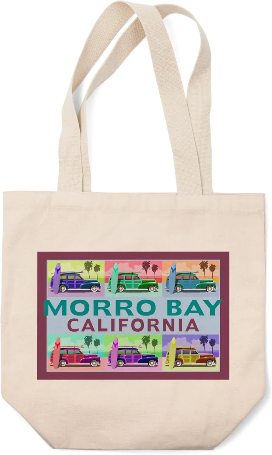 Lantern Press Morro Bay, California, Woody Pop Art, (100% Cotton Canvas Reusable Tote Bag)