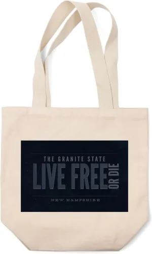 Lantern Press New Hampshire, Live Free or Die, The Granite State (Blue) (100% Cotton Canvas Reusable Tote Bag)