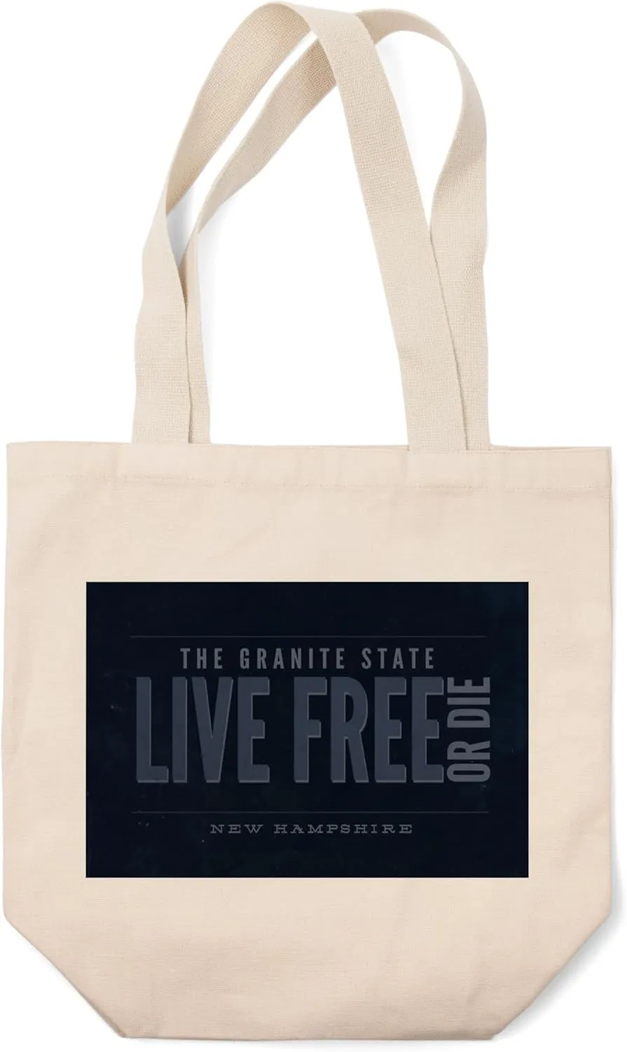 Lantern Press New Hampshire, Live Free or Die, The Granite State (Blue) (100% Cotton Canvas Reusable Tote Bag)