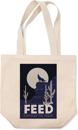 Lantern Press News Feed (Coyote Howling), Discover The Parks (100% Cotton Canvas Reusable Tote Bag)