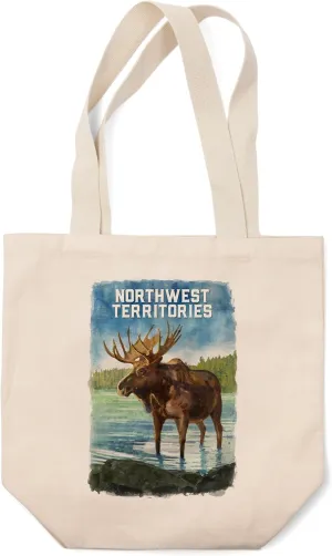 Lantern Press Northwest Territories, Watercolor Study, Moose (100% Cotton Canvas Reusable Tote Bag)