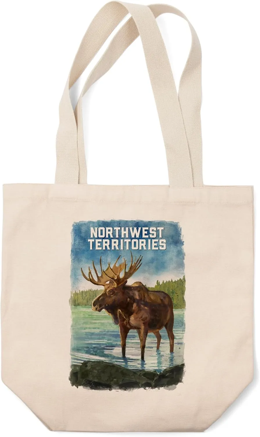 Lantern Press Northwest Territories, Watercolor Study, Moose (100% Cotton Canvas Reusable Tote Bag)