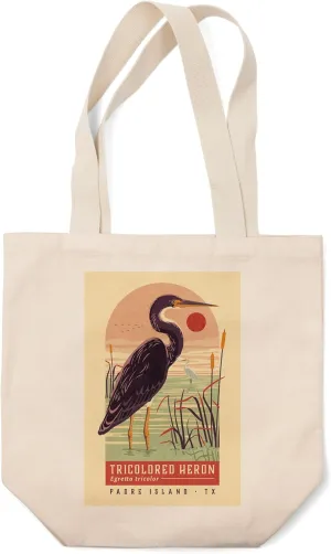 Lantern Press Padre Island, Texas, Shorebirds at Sunset Collection, Tricolored Heron, Bird, (100% Cotton Canvas Reusable Tote Bag)