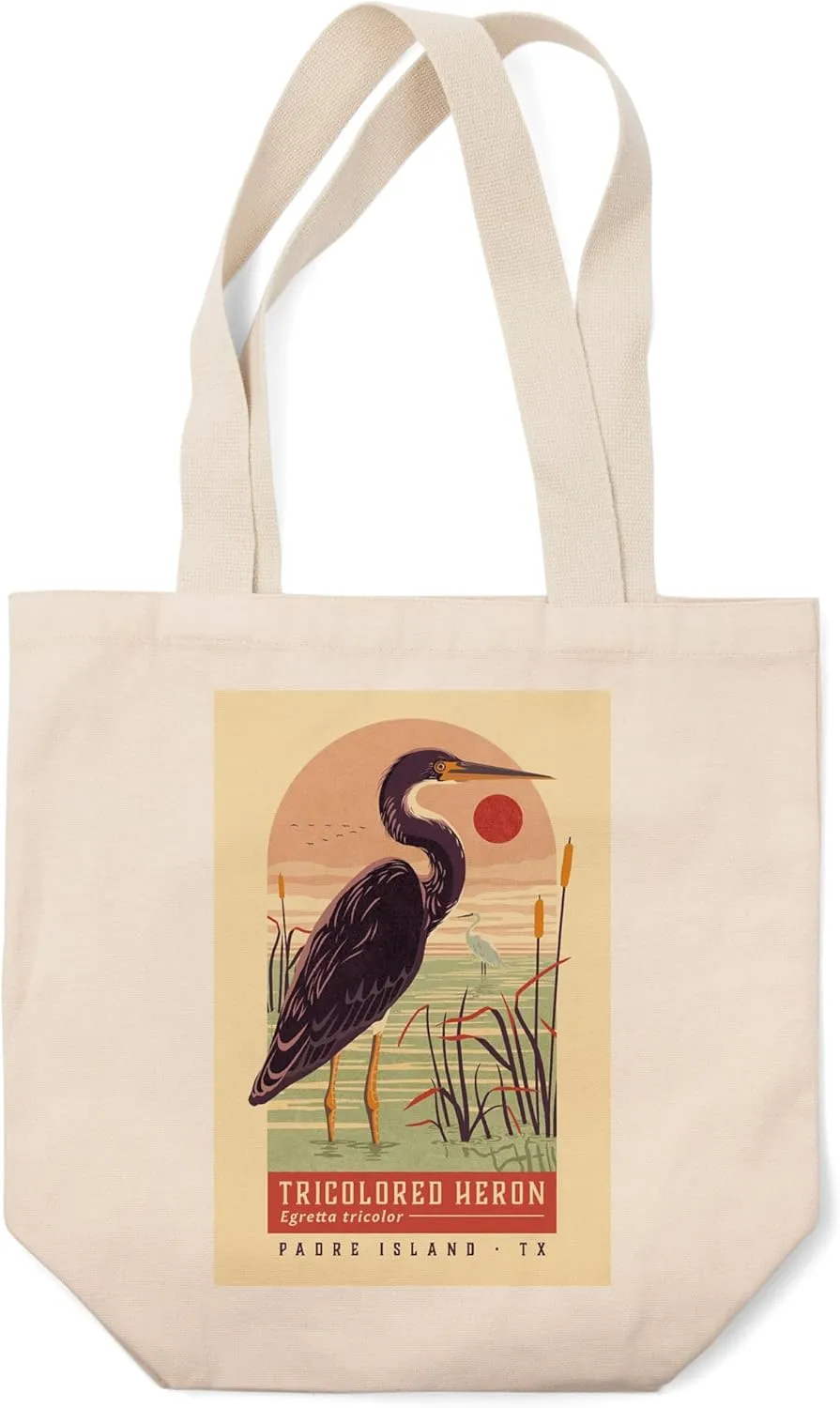 Lantern Press Padre Island, Texas, Shorebirds at Sunset Collection, Tricolored Heron, Bird, (100% Cotton Canvas Reusable Tote Bag)