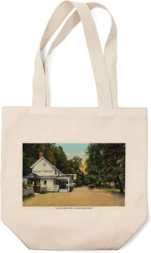 Lantern Press Philadelphia, Pennsylvania, Valley Green Inn, Wissahickon Drive Scene, Halftone (100% Cotton Canvas Reusable Tote Bag)
