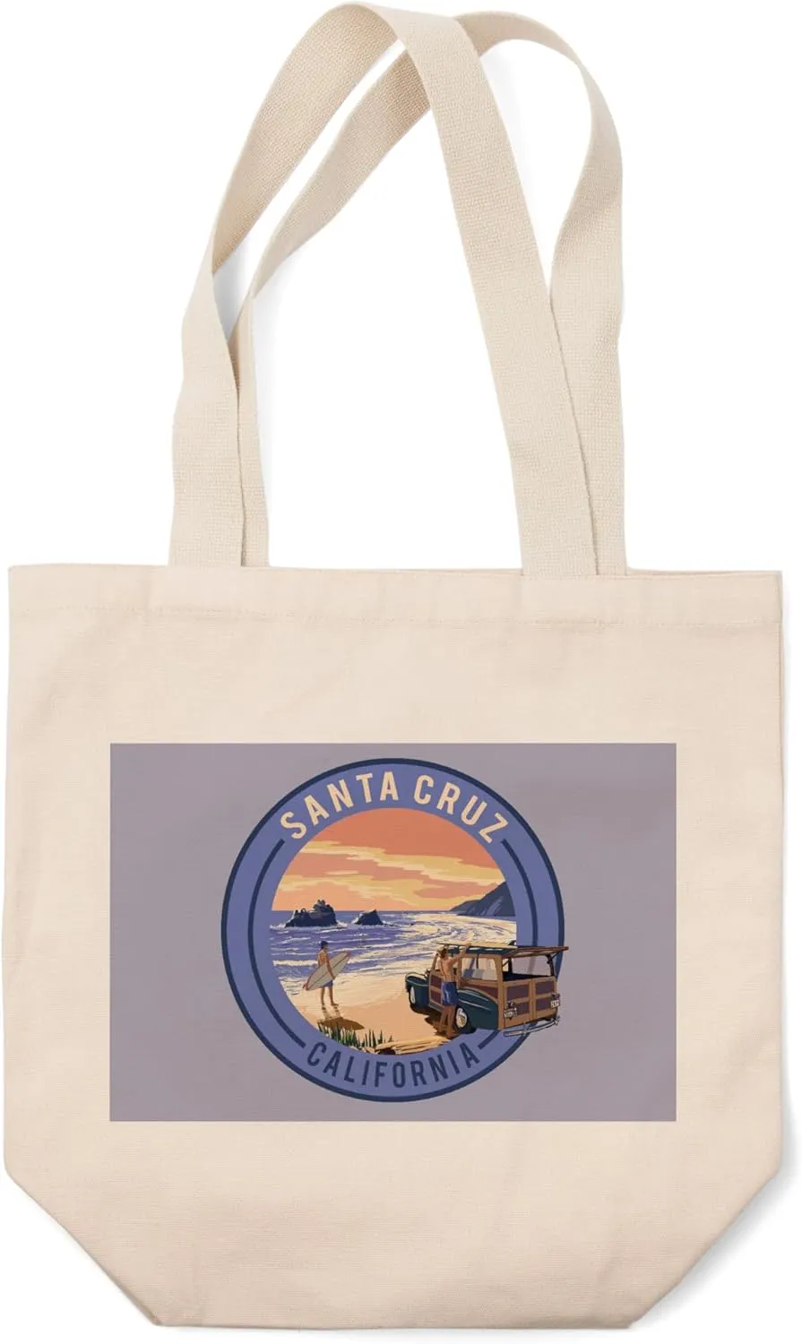 Lantern Press Santa Cruz, California, Woody on Beach, (100% Cotton Canvas Reusable Tote Bag)