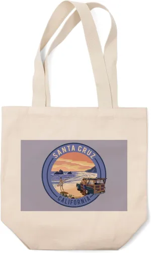 Lantern Press Santa Cruz, California, Woody on Beach, (100% Cotton Canvas Reusable Tote Bag)