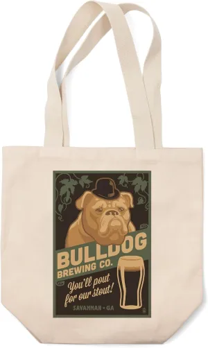 Lantern Press Savannah, Georgia, Bulldog, Retro Stout Beer Ad (100% Cotton Canvas Reusable Tote Bag)