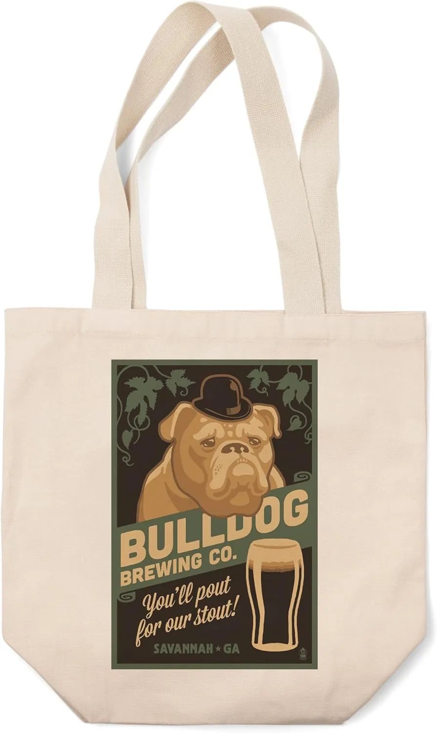 Lantern Press Savannah, Georgia, Bulldog, Retro Stout Beer Ad (100% Cotton Canvas Reusable Tote Bag)