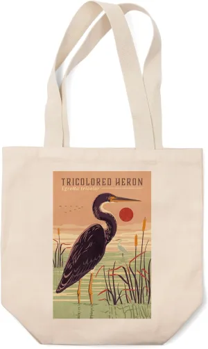 Lantern Press Shorebirds at Sunset Collection, Tricolored Heron, Bird (100% Cotton Canvas Reusable Tote Bag)
