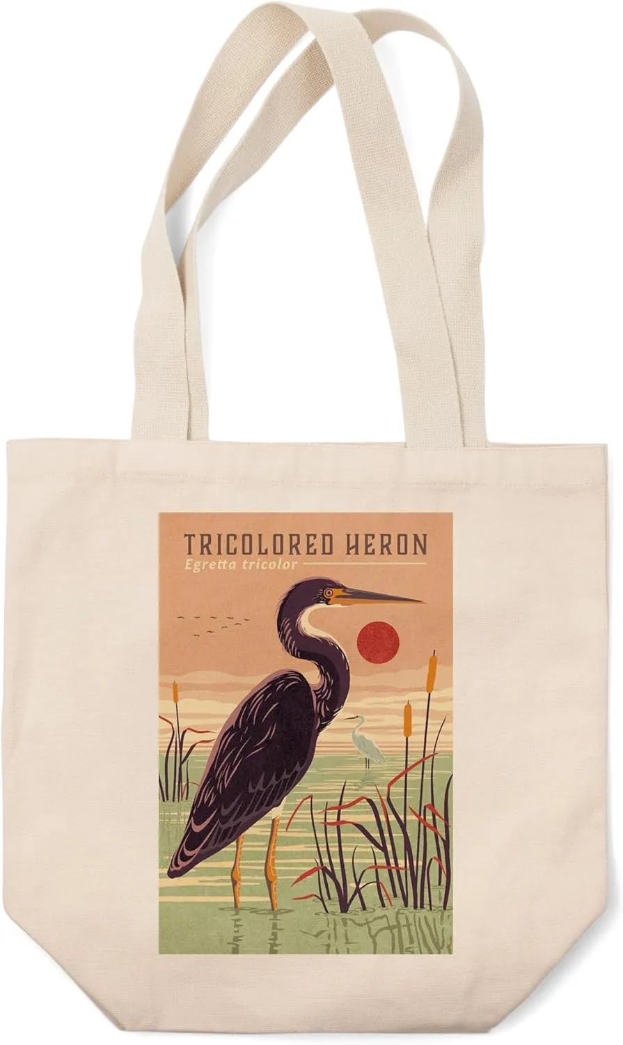 Lantern Press Shorebirds at Sunset Collection, Tricolored Heron, Bird (100% Cotton Canvas Reusable Tote Bag)