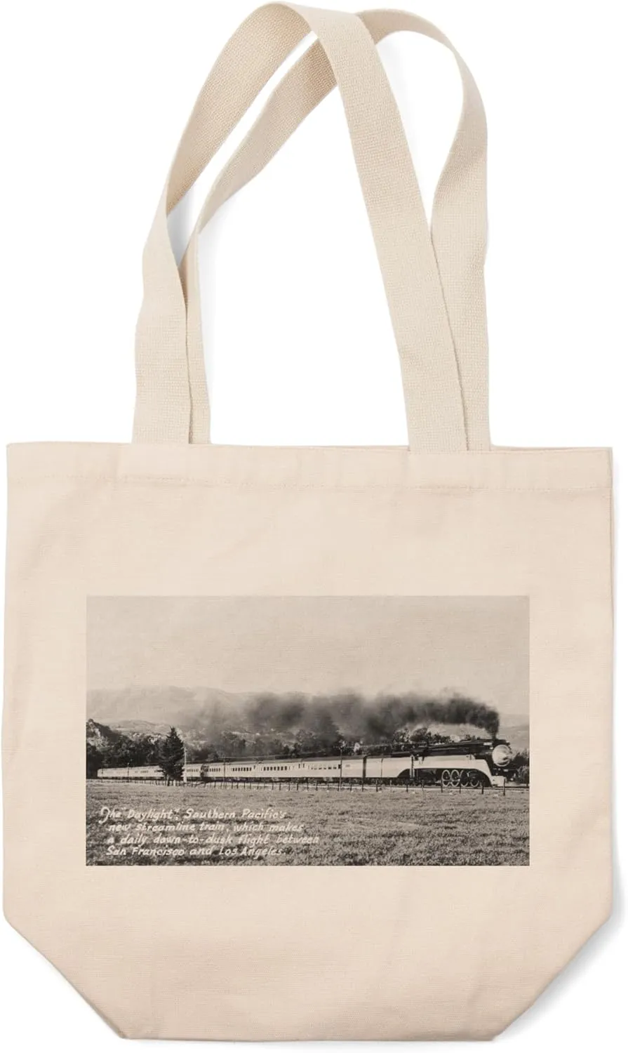 Lantern Press Southern Pacific Train Daylight Between San Francisco and LA (100% Cotton Canvas Reusable Tote Bag)