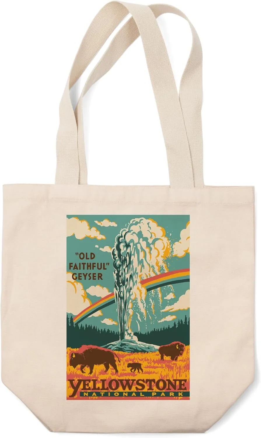Lantern Press Yellowstone National Park, Wyoming, Explorer Series, Old Faithful Geyser (100% Cotton Canvas Reusable Tote Bag)