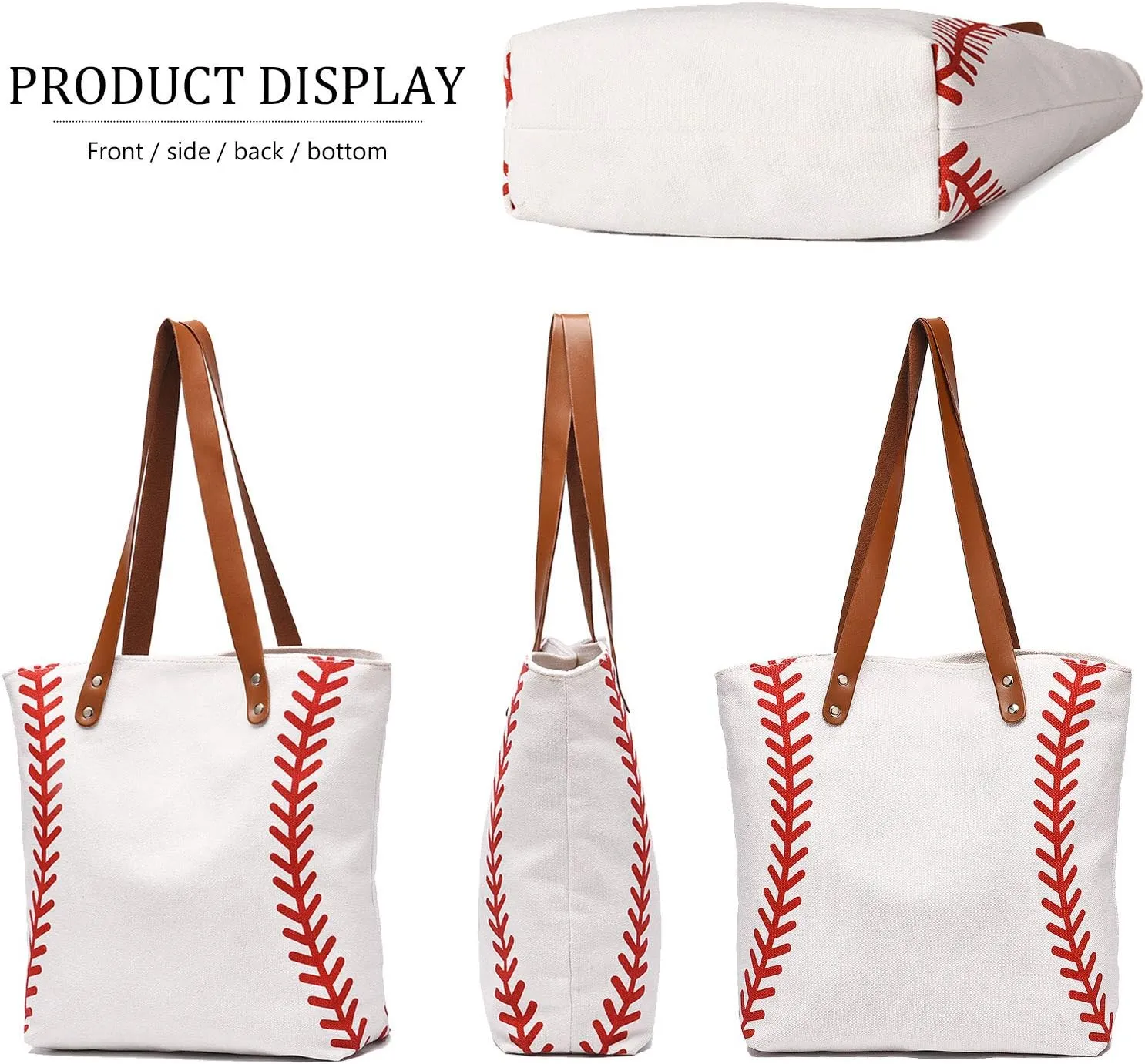 Large Baseball Tote Bag Sports Printing Utility Top Handle Shoulder Bag Canvas Sport Travel Beach for Women Gifts