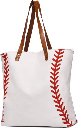 Large Baseball Tote Bag Sports Printing Utility Top Handle Shoulder Bag Canvas Sport Travel Beach for Women Gifts
