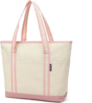 Large Canvas Tote Bag for Women, Utility Tote Bag with Zipper Closure, Everything Bag with 3 Front Pockets