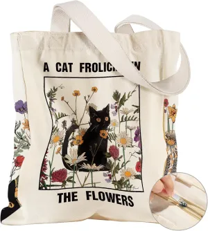 Large Canvas Tote Bag for Women - with Zipper and Inner Pocket Aesthetic Cute Shoulder Bag for Shopping Daily