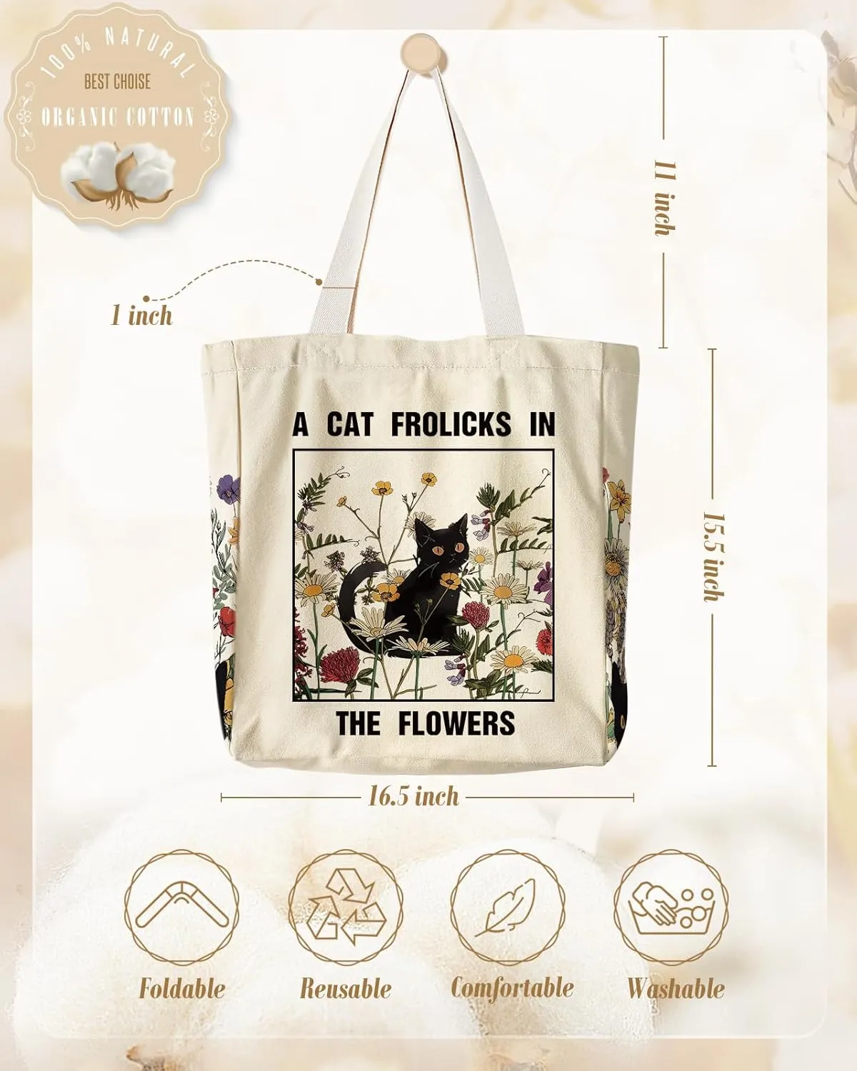 Large Canvas Tote Bag for Women - with Zipper and Inner Pocket Aesthetic Cute Shoulder Bag for Shopping Daily
