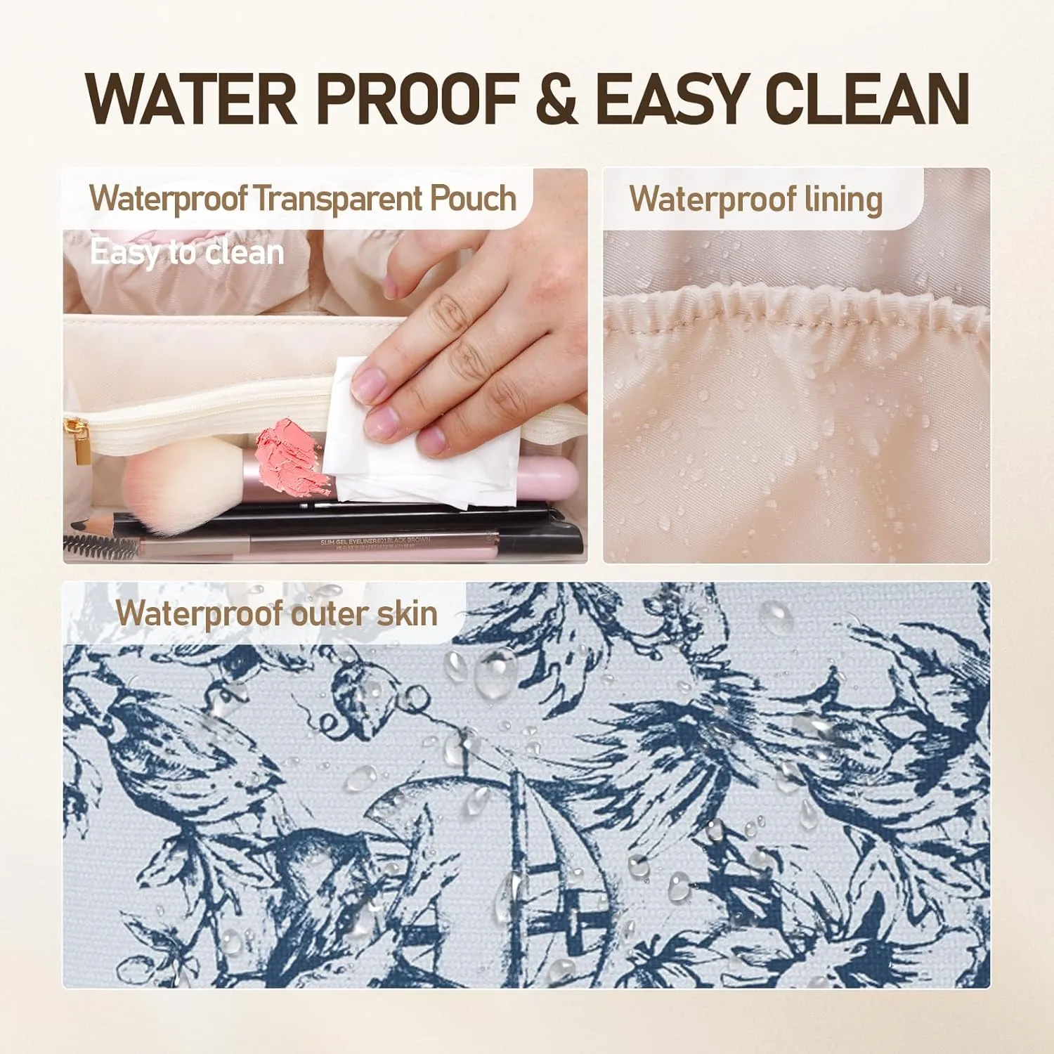 Large Capacity Cosmetic Bag for Women, Waterproof PU Leather Makeup Bag for Travel,Toiletry Bag Make up Organizer with Divider and Handle (Blue)