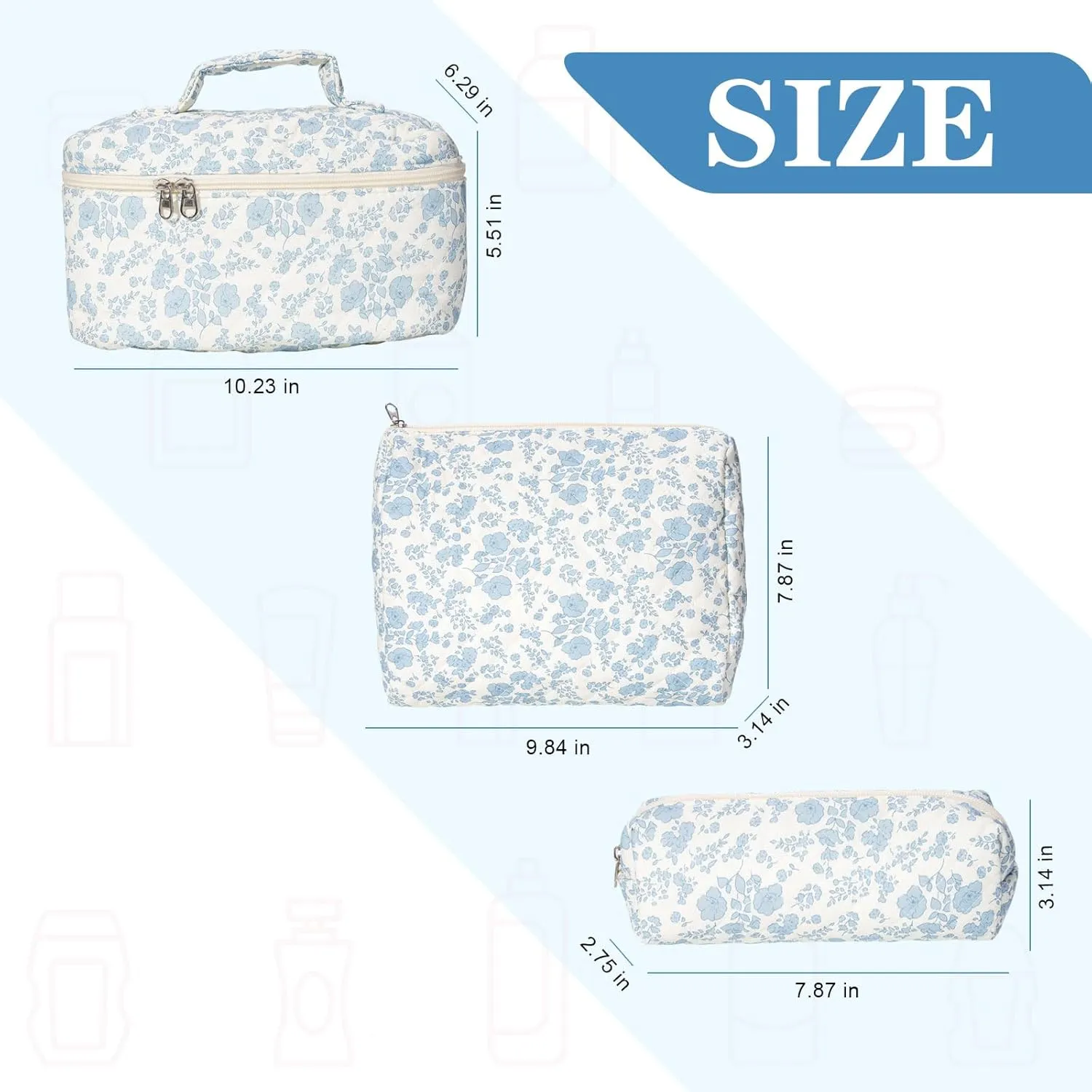 Large Capacity Ladies Cosmetic Bag,3 Piece Travel Cosmetic Bag,Cosmetic Organizer,Portable Cosmetic Bag with Handle and Wide Opening,Leather Toilet Bag with Compartment