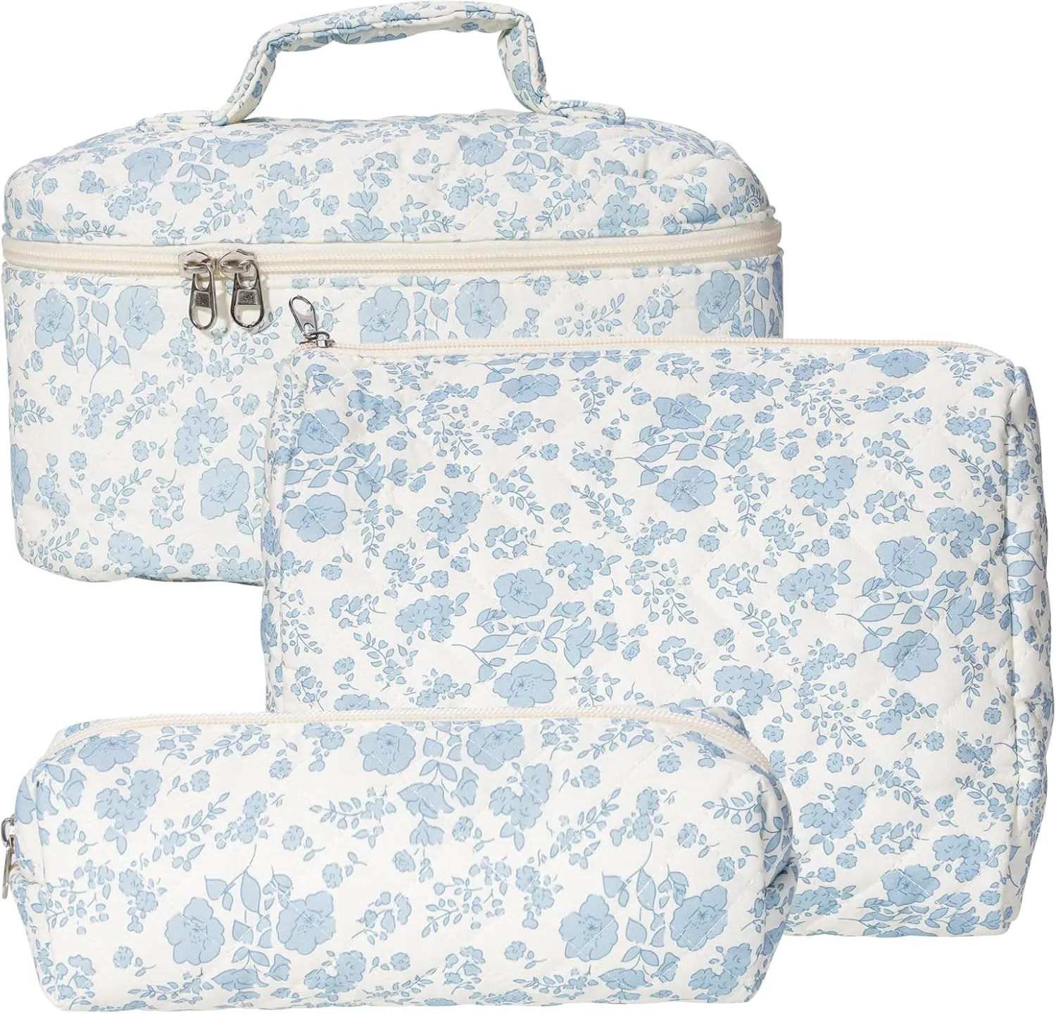 Large Capacity Ladies Cosmetic Bag,3 Piece Travel Cosmetic Bag,Cosmetic Organizer,Portable Cosmetic Bag with Handle and Wide Opening,Leather Toilet Bag with Compartment
