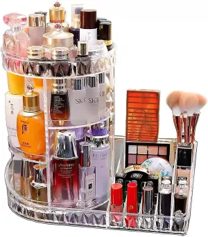 Large Capacity Rotating Acrylic 360 Degree Makeup Organizer 5 Layers Adjustable Cosmetic Storage Standr Best for Perfume Skincare Jewelry Display Dresser