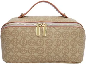 Large Capacity Travel Cosmetic Bag for Women PU Leather Makeup Waterproof Multifunctional Toiletry Bag (Khaki)