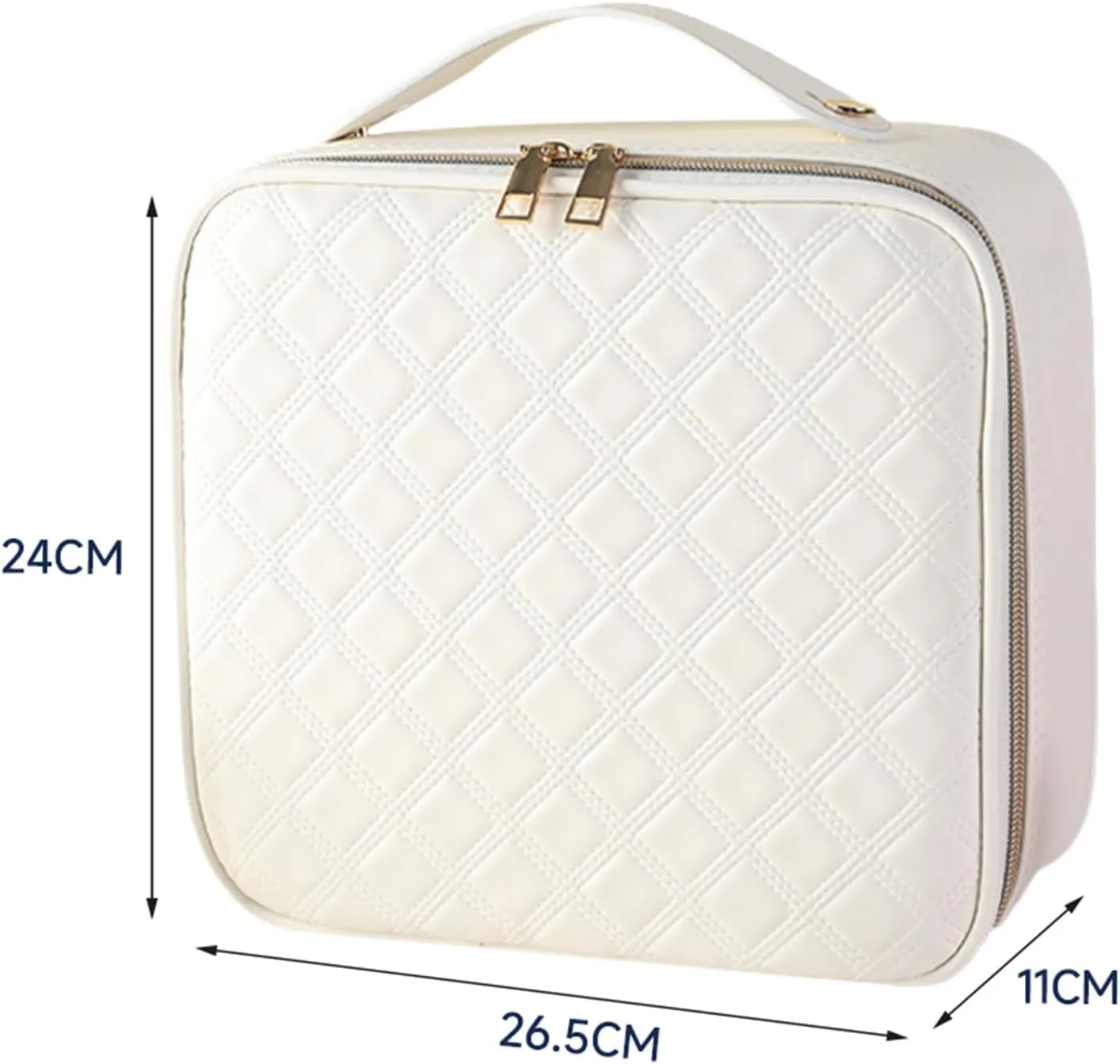 Large Capacity Travel Makeup Train Case with LED Mirror,Rechargeable LED Light for Makeup Cosmetic Case with Brushes Storage Organizer,Travel Box Cosmetic Bag for Women (Pu-White)