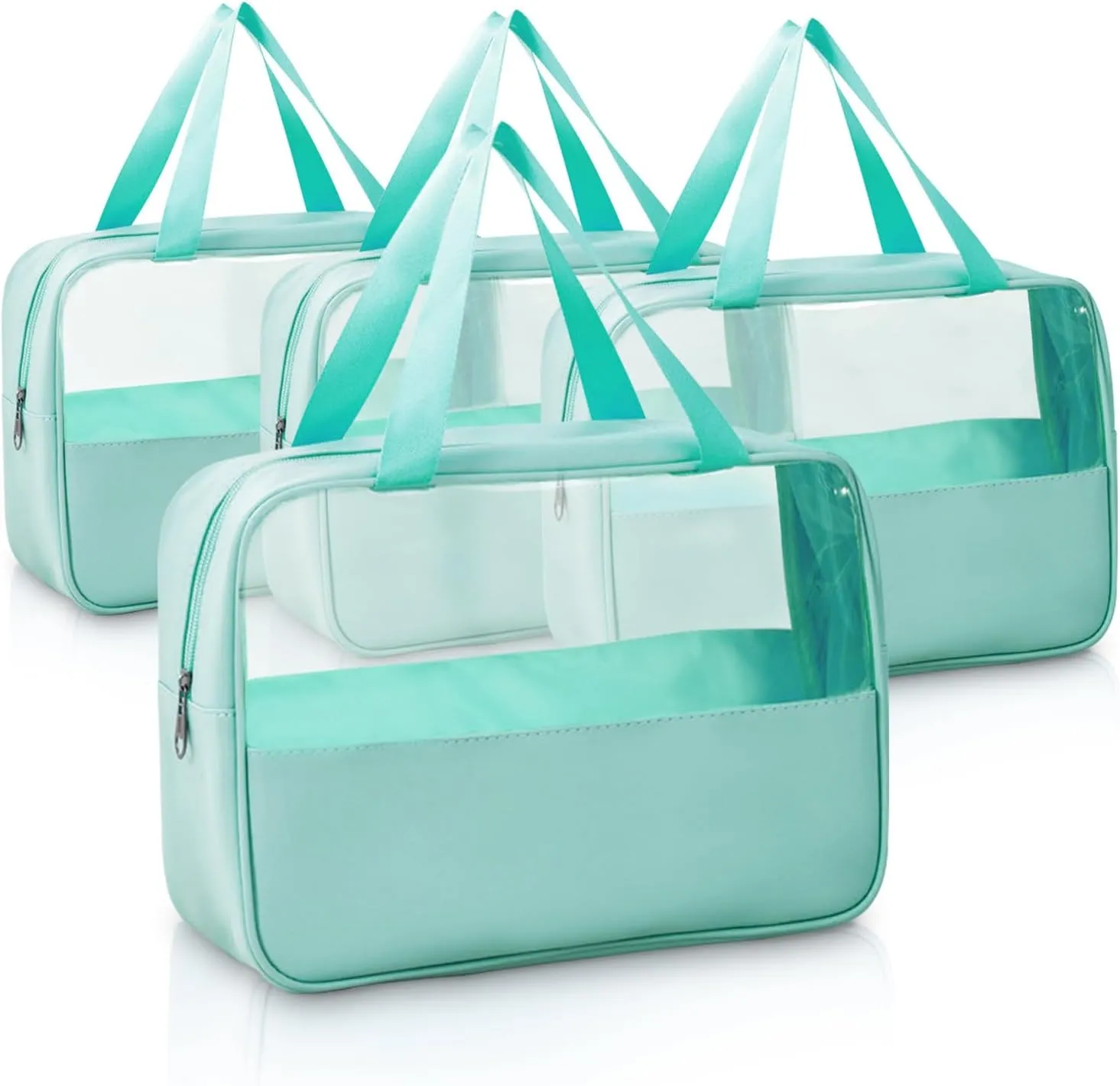 Large Clear Toiletry Bags for Traveling, 4Pcs Waterproof Clear Travel Bags for Toiletries Women Men, Travel Toiletry Bag Set, Transparent Makeup Cosmetic Bag, Aqua