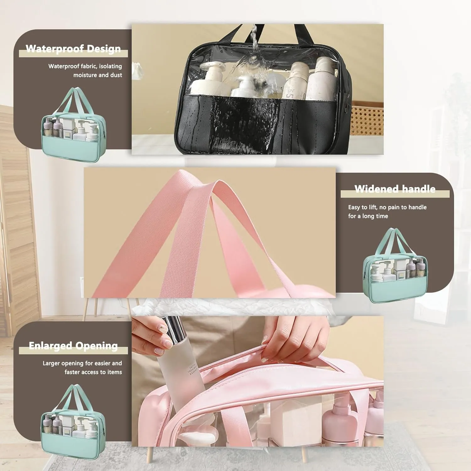 Large Clear Toiletry Bags for Traveling, 4Pcs Waterproof Clear Travel Bags for Toiletries Women Men, Travel Toiletry Bag Set, Transparent Makeup Cosmetic Bag, Aqua