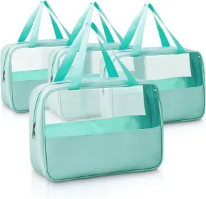 Large Clear Toiletry Bags for Traveling, 4Pcs Waterproof Clear Travel Bags for Toiletries Women Men, Travel Toiletry Bag Set, Transparent Makeup Cosmetic Bag, Aqua