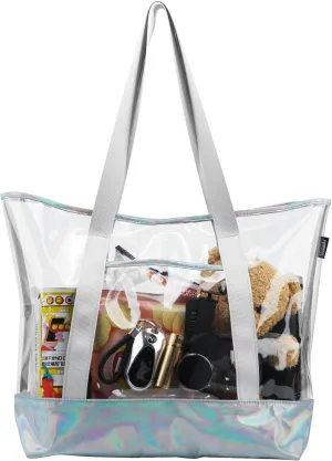 Large Clear Tote Bag, Stadium Approved Tote Bag for Work, Travel, Shopping (With Detachable Zipper Pocket)