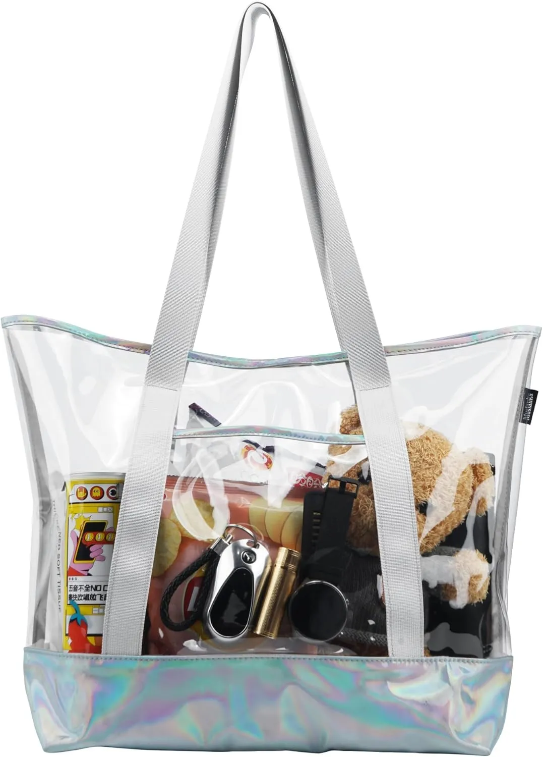 Large Clear Tote Bag, Stadium Approved Tote Bag for Work, Travel, Shopping (With Detachable Zipper Pocket)