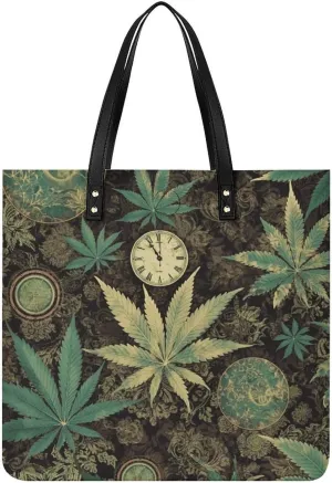 Large Grocery Bags Beach Tote A Puff in Time Weed Marijuana Bag for Women Shoulder Bag for Travel Work Handbag