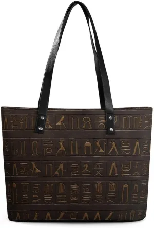 Large Grocery Bags Beach Tote Ancient Egyptian Hieroglyph Bag for Women Shoulder Bag for Travel Work Handbag
