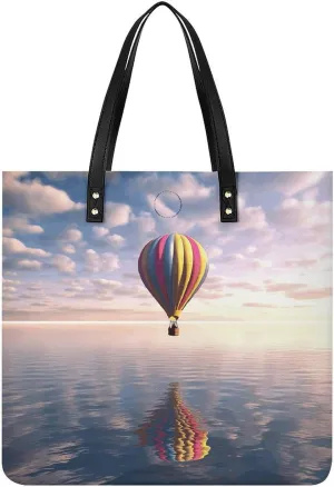 Large Grocery Bags Beach Tote Hot Air Balloon Over The Sea Bag for Women Shoulder Bag for Travel Work Handbag