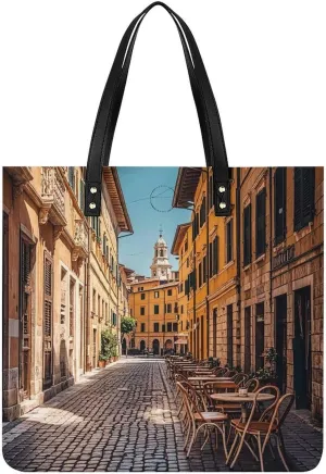 Large Grocery Bags Beach Tote Old Courtyard Cafe Chair City, Rome, Italy Bag for Women Shoulder Bag for Travel Work Handbag