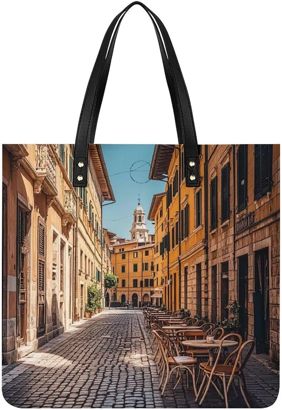Large Grocery Bags Beach Tote Old Courtyard Cafe Chair City, Rome, Italy Bag for Women Shoulder Bag for Travel Work Handbag