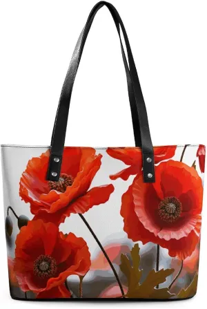 Large Grocery Bags Beach Tote Poppy Flowers Vivid Petals Bag for Women Shoulder Bag for Travel Work Handbag