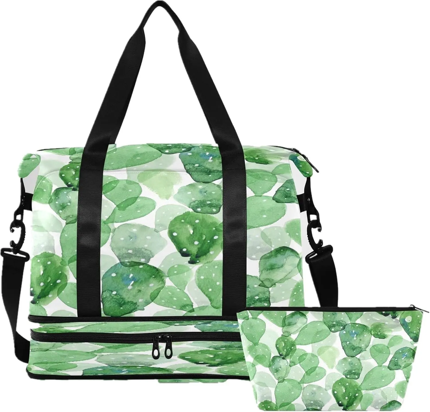 Large Gym Bag Cactus Sports Travel Duffel Bag,Weekender Overnight Bag with Wet Pocket and Shoes Compartment for Women Girls Travel, Gym, Yoga, School