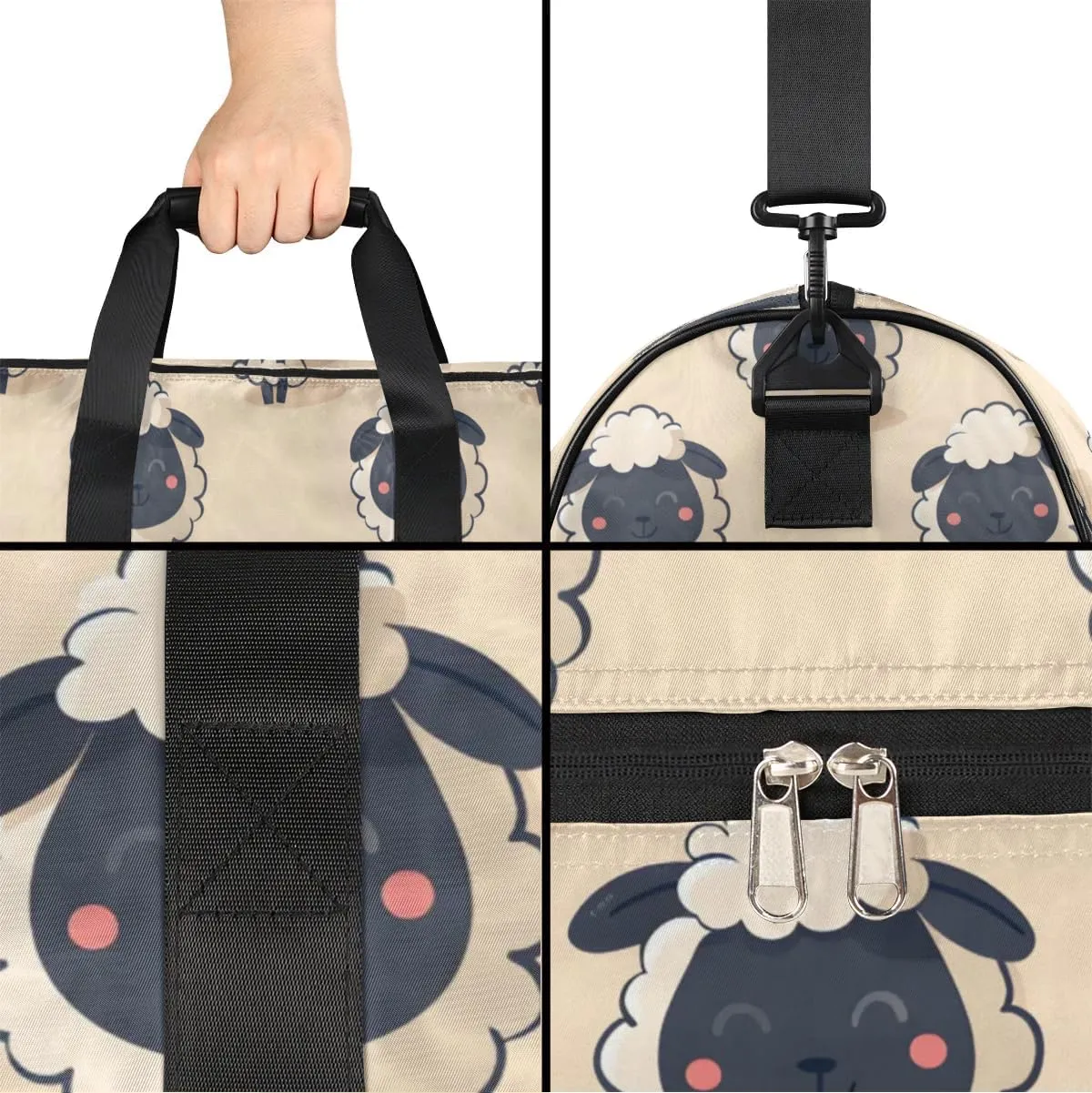 Large Gym Bag Custom Duffel Bag for Women Luggage Bag for Adults Weekender Men Football Bags for Equipment Animal Sheep Travel Duffel Bag