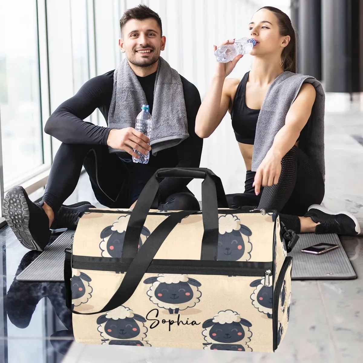 Large Gym Bag Custom Duffel Bag for Women Luggage Bag for Adults Weekender Men Football Bags for Equipment Animal Sheep Travel Duffel Bag