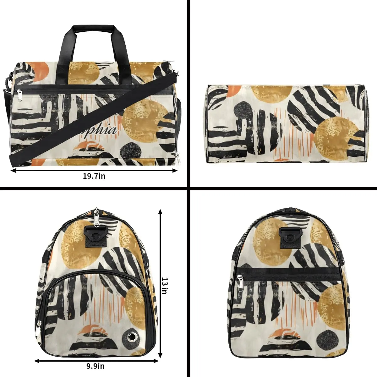 Large Gym Bag with NameCustom Duffel Bag for Women Luggage Bag for Adults Weekender Carry on Duffle Bags Black Stripes Golden Sports Duffel Bag